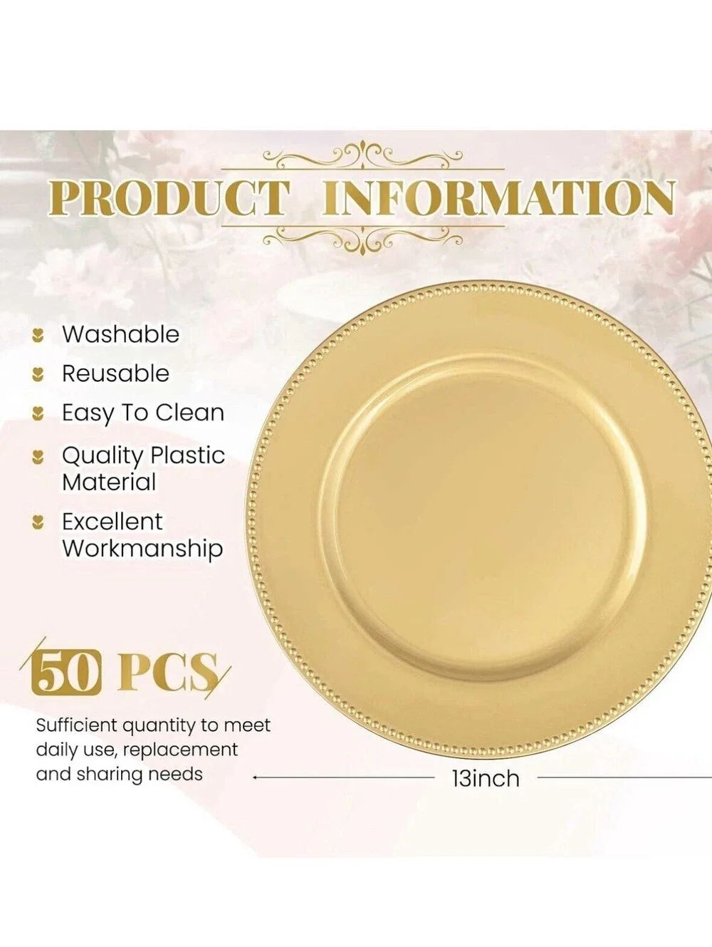 20 Pcs Gold Charger Plates Bulk, 13